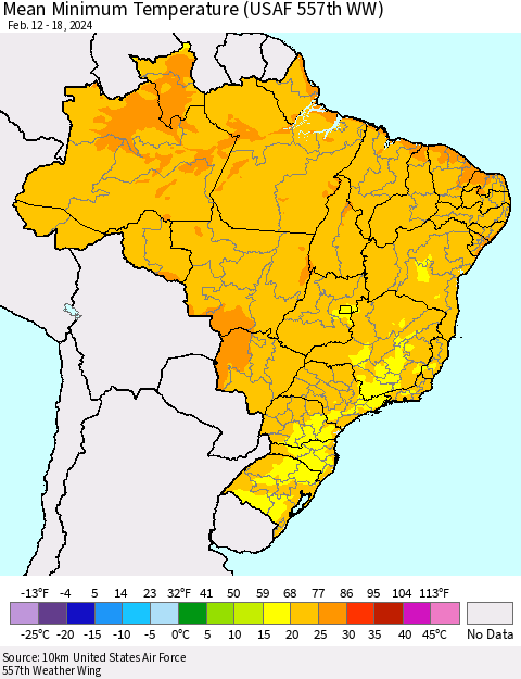 Brazil Mean Minimum Temperature (USAF 557th WW) Thematic Map For 2/12/2024 - 2/18/2024