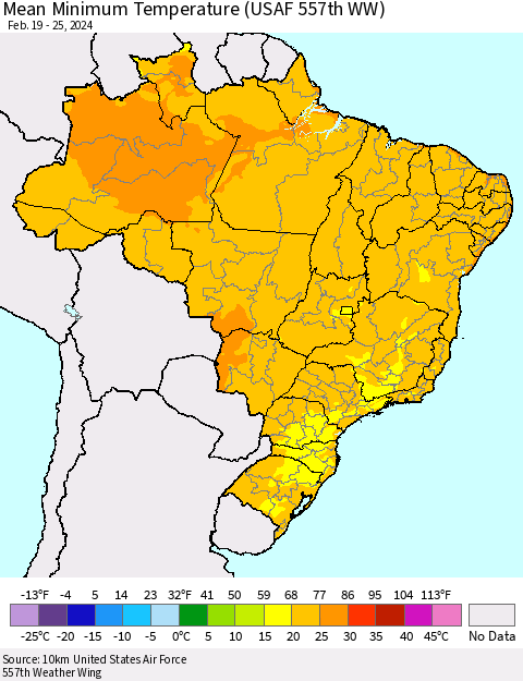 Brazil Mean Minimum Temperature (USAF 557th WW) Thematic Map For 2/19/2024 - 2/25/2024