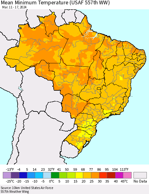 Brazil Mean Minimum Temperature (USAF 557th WW) Thematic Map For 3/11/2024 - 3/17/2024