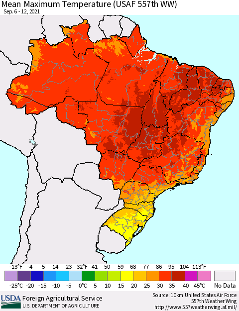 Brazil Mean Maximum Temperature (USAF 557th WW) Thematic Map For 9/6/2021 - 9/12/2021