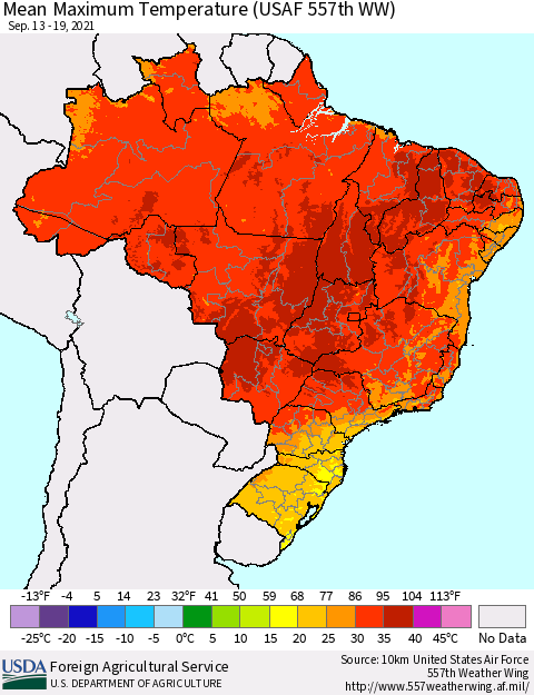 Brazil Mean Maximum Temperature (USAF 557th WW) Thematic Map For 9/13/2021 - 9/19/2021