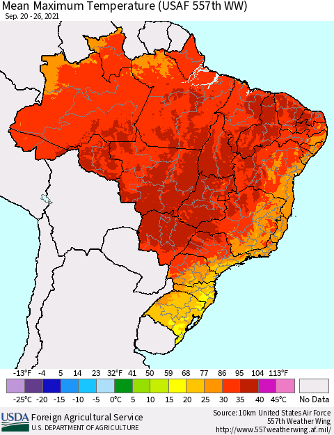 Brazil Mean Maximum Temperature (USAF 557th WW) Thematic Map For 9/20/2021 - 9/26/2021