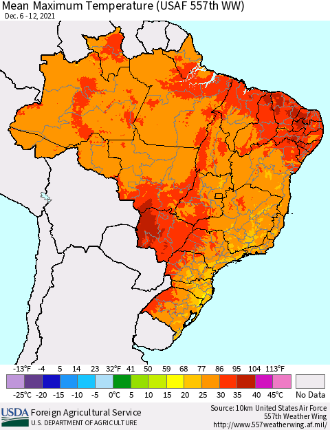 Brazil Mean Maximum Temperature (USAF 557th WW) Thematic Map For 12/6/2021 - 12/12/2021