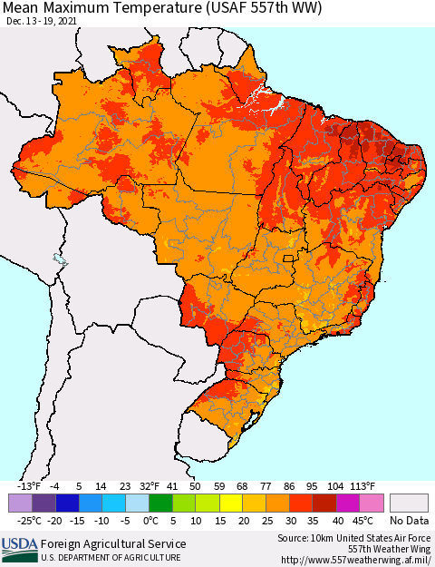 Brazil Mean Maximum Temperature (USAF 557th WW) Thematic Map For 12/13/2021 - 12/19/2021