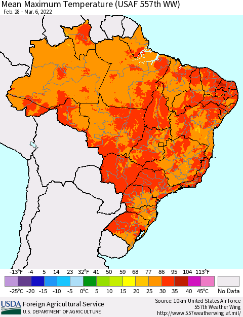 Brazil Mean Maximum Temperature (USAF 557th WW) Thematic Map For 2/28/2022 - 3/6/2022