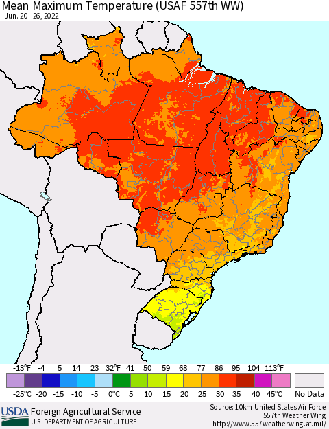 Brazil Mean Maximum Temperature (USAF 557th WW) Thematic Map For 6/20/2022 - 6/26/2022