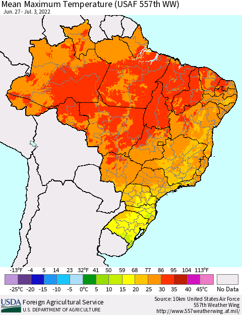 Brazil Mean Maximum Temperature (USAF 557th WW) Thematic Map For 6/27/2022 - 7/3/2022