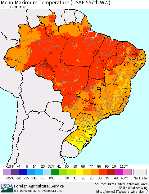 Brazil Mean Maximum Temperature (USAF 557th WW) Thematic Map For 7/18/2022 - 7/24/2022
