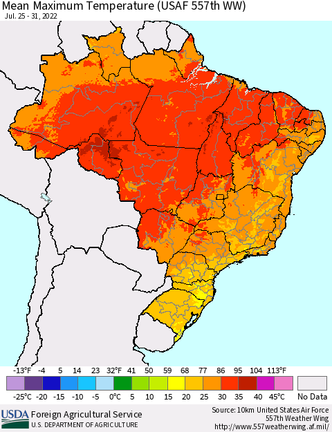 Brazil Mean Maximum Temperature (USAF 557th WW) Thematic Map For 7/25/2022 - 7/31/2022
