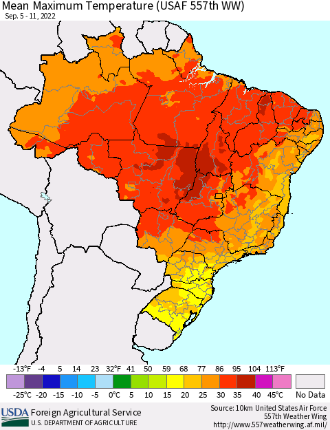 Brazil Mean Maximum Temperature (USAF 557th WW) Thematic Map For 9/5/2022 - 9/11/2022