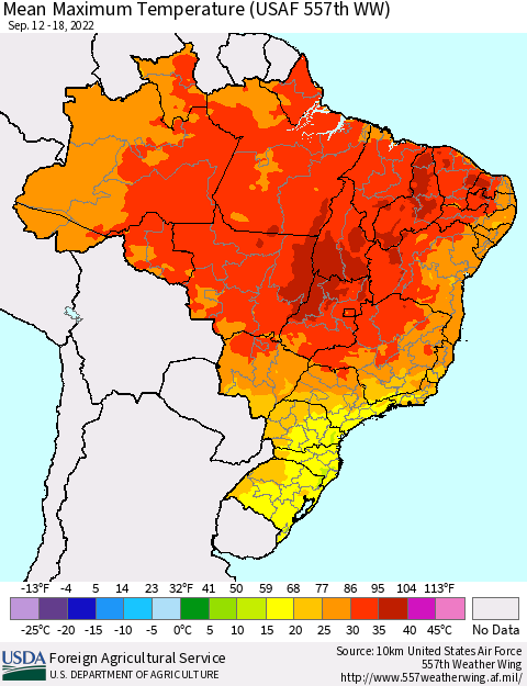 Brazil Mean Maximum Temperature (USAF 557th WW) Thematic Map For 9/12/2022 - 9/18/2022
