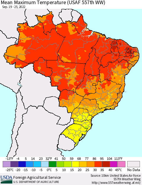 Brazil Mean Maximum Temperature (USAF 557th WW) Thematic Map For 9/19/2022 - 9/25/2022