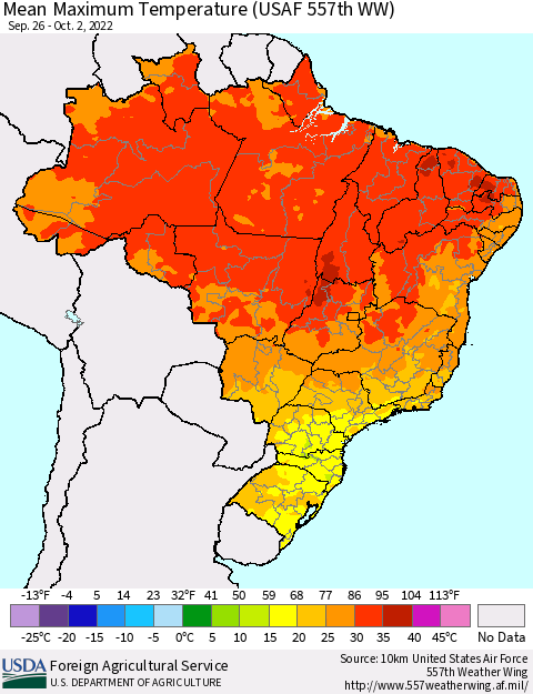 Brazil Mean Maximum Temperature (USAF 557th WW) Thematic Map For 9/26/2022 - 10/2/2022