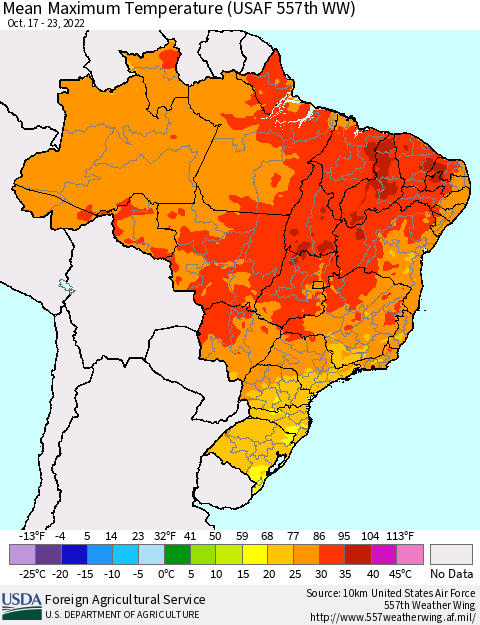 Brazil Mean Maximum Temperature (USAF 557th WW) Thematic Map For 10/17/2022 - 10/23/2022