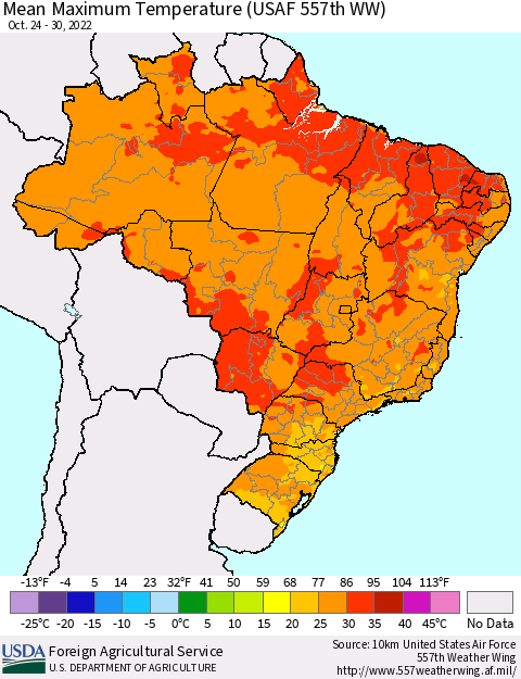 Brazil Mean Maximum Temperature (USAF 557th WW) Thematic Map For 10/24/2022 - 10/30/2022
