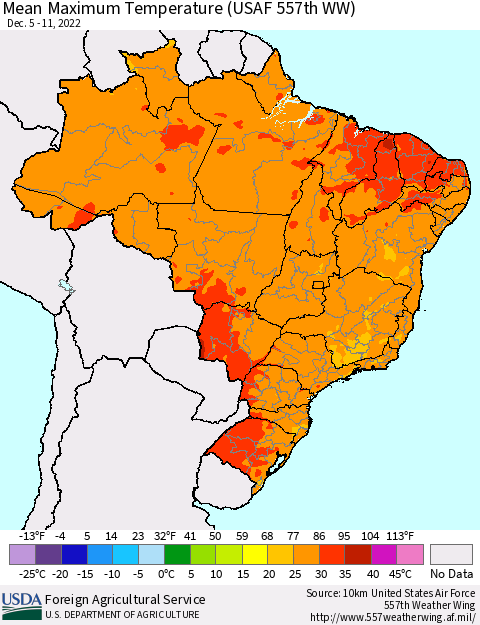 Brazil Mean Maximum Temperature (USAF 557th WW) Thematic Map For 12/5/2022 - 12/11/2022