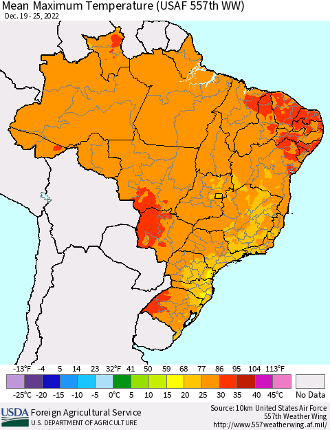 Brazil Mean Maximum Temperature (USAF 557th WW) Thematic Map For 12/19/2022 - 12/25/2022