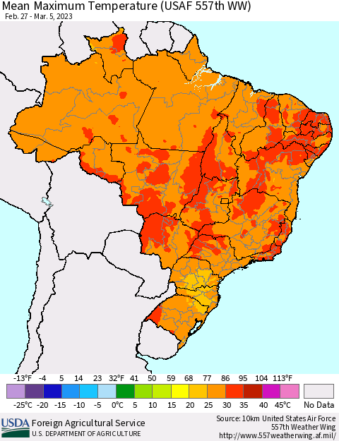 Brazil Mean Maximum Temperature (USAF 557th WW) Thematic Map For 2/27/2023 - 3/5/2023