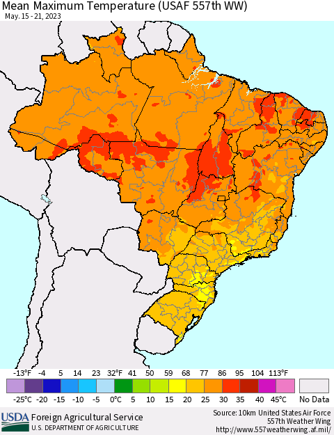 Brazil Mean Maximum Temperature (USAF 557th WW) Thematic Map For 5/15/2023 - 5/21/2023