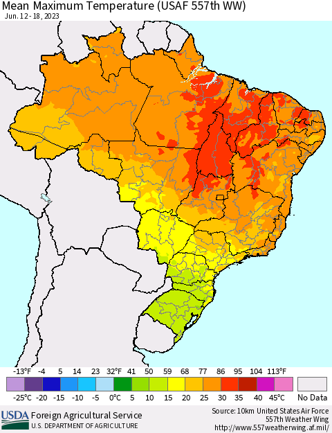 Brazil Mean Maximum Temperature (USAF 557th WW) Thematic Map For 6/12/2023 - 6/18/2023