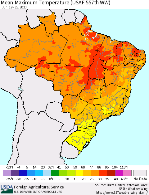 Brazil Mean Maximum Temperature (USAF 557th WW) Thematic Map For 6/19/2023 - 6/25/2023