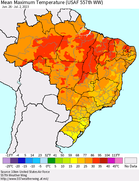 Brazil Mean Maximum Temperature (USAF 557th WW) Thematic Map For 6/26/2023 - 7/2/2023