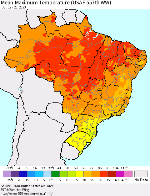 Brazil Mean Maximum Temperature (USAF 557th WW) Thematic Map For 7/17/2023 - 7/23/2023