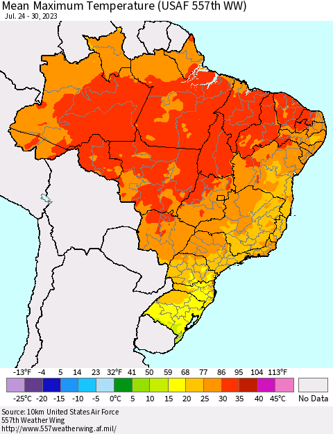 Brazil Mean Maximum Temperature (USAF 557th WW) Thematic Map For 7/24/2023 - 7/30/2023