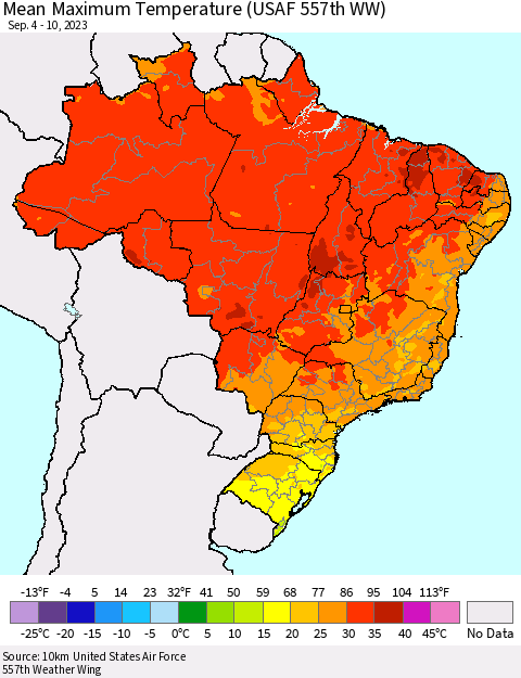Brazil Mean Maximum Temperature (USAF 557th WW) Thematic Map For 9/4/2023 - 9/10/2023