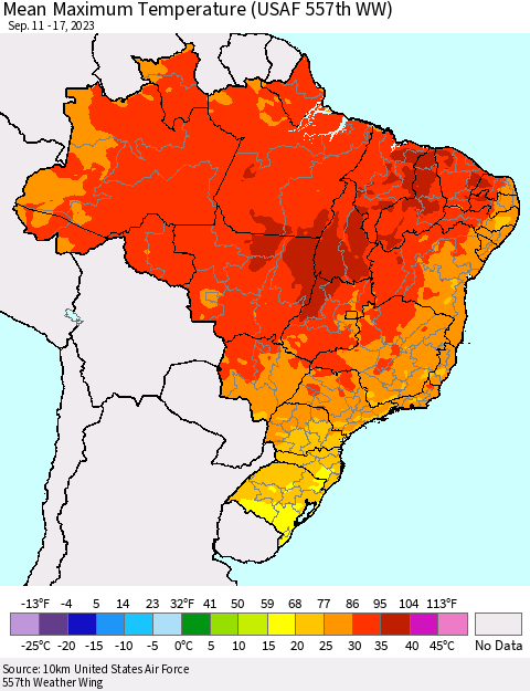 Brazil Mean Maximum Temperature (USAF 557th WW) Thematic Map For 9/11/2023 - 9/17/2023