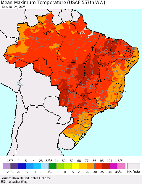 Brazil Mean Maximum Temperature (USAF 557th WW) Thematic Map For 9/18/2023 - 9/24/2023