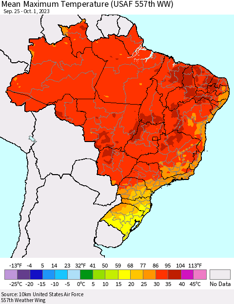 Brazil Mean Maximum Temperature (USAF 557th WW) Thematic Map For 9/25/2023 - 10/1/2023