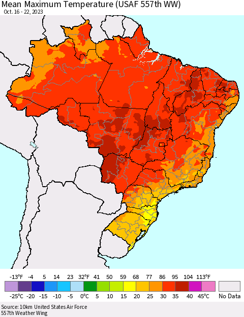 Brazil Mean Maximum Temperature (USAF 557th WW) Thematic Map For 10/16/2023 - 10/22/2023