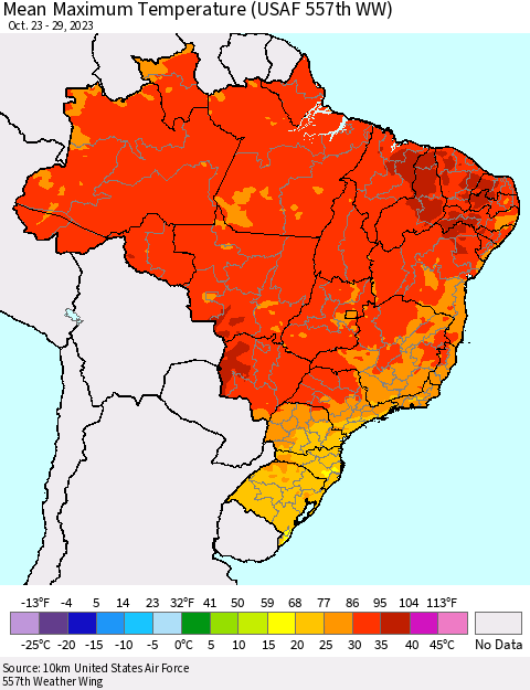 Brazil Mean Maximum Temperature (USAF 557th WW) Thematic Map For 10/23/2023 - 10/29/2023