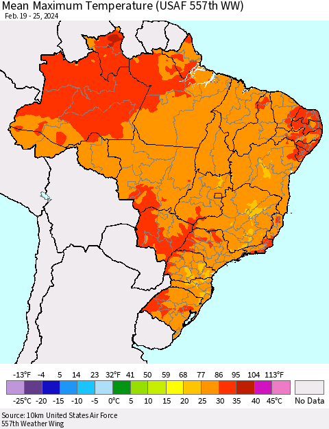 Brazil Mean Maximum Temperature (USAF 557th WW) Thematic Map For 2/19/2024 - 2/25/2024