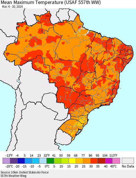 Brazil Mean Maximum Temperature (USAF 557th WW) Thematic Map For 3/4/2024 - 3/10/2024