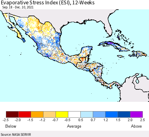 Mexico Central America and the Caribbean Evaporative Stress Index (ESI), 12-Weeks Thematic Map For 12/6/2021 - 12/12/2021