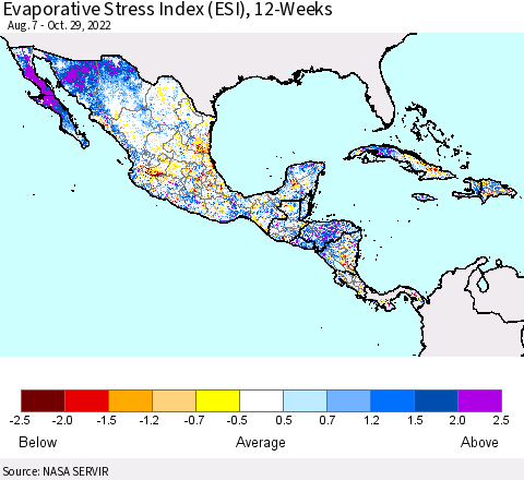 Mexico Central America and the Caribbean Evaporative Stress Index (ESI), 12-Weeks Thematic Map For 10/24/2022 - 10/30/2022