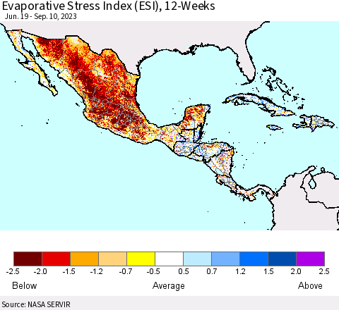 Mexico Central America and the Caribbean Evaporative Stress Index (ESI), 12-Weeks Thematic Map For 9/4/2023 - 9/10/2023