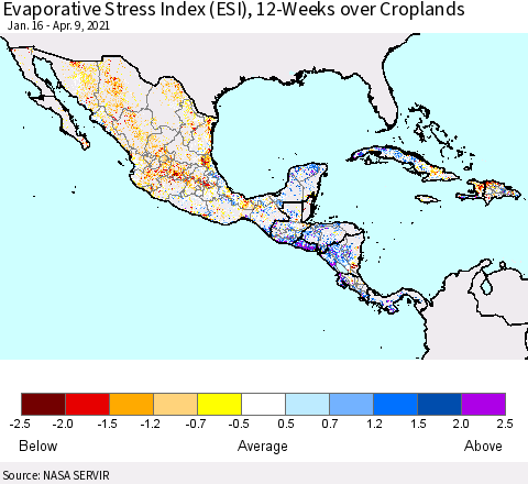 Mexico Central America and the Caribbean Evaporative Stress Index (ESI), 12-Weeks over Croplands Thematic Map For 4/5/2021 - 4/11/2021