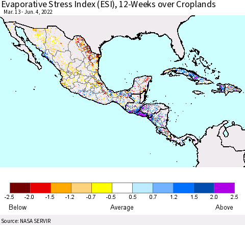 Mexico Central America and the Caribbean Evaporative Stress Index (ESI), 12-Weeks over Croplands Thematic Map For 5/30/2022 - 6/5/2022