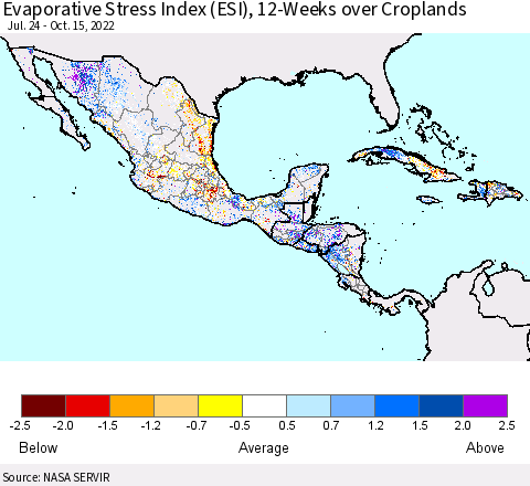 Mexico Central America and the Caribbean Evaporative Stress Index (ESI), 12-Weeks over Croplands Thematic Map For 10/10/2022 - 10/16/2022