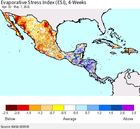 Mexico Central America and the Caribbean Evaporative Stress Index (ESI), 4-Weeks Thematic Map For 5/3/2021 - 5/9/2021