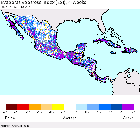 Mexico Central America and the Caribbean Evaporative Stress Index (ESI), 4-Weeks Thematic Map For 9/6/2021 - 9/12/2021