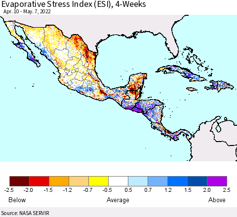 Mexico Central America and the Caribbean Evaporative Stress Index (ESI), 4-Weeks Thematic Map For 5/2/2022 - 5/8/2022