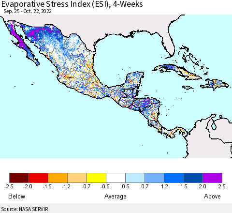 Mexico Central America and the Caribbean Evaporative Stress Index (ESI), 4-Weeks Thematic Map For 10/17/2022 - 10/23/2022