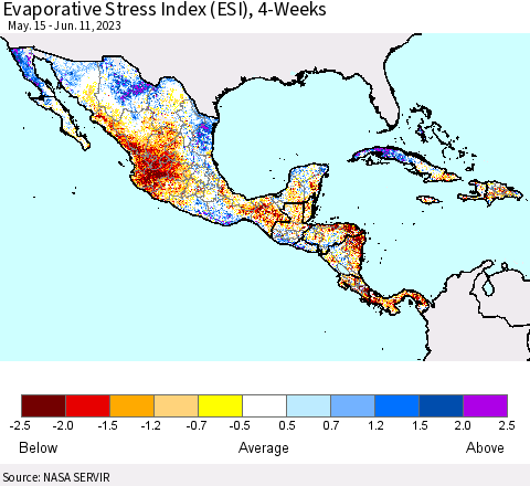 Mexico Central America and the Caribbean Evaporative Stress Index (ESI), 4-Weeks Thematic Map For 6/5/2023 - 6/11/2023