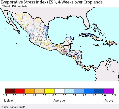 Mexico Central America and the Caribbean Evaporative Stress Index (ESI), 4-Weeks over Croplands Thematic Map For 12/6/2021 - 12/12/2021