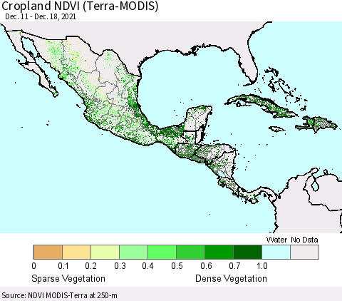 Mexico Central America and the Caribbean Cropland NDVI (Terra-MODIS) Thematic Map For 12/11/2021 - 12/18/2021