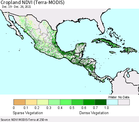 Mexico Central America and the Caribbean Cropland NDVI (Terra-MODIS) Thematic Map For 12/19/2021 - 12/26/2021